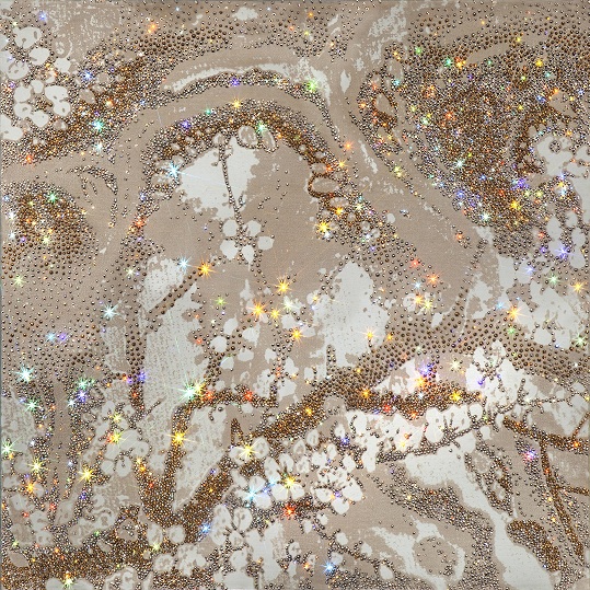 Golden Maewha,2014,Mixed Media on canvas & MADE WITH SWAROVSKI® ELEMENTS,70.0 x 70.0 cm
